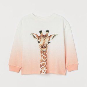 H&M Pink & White Ombre Sweatshirt with Giraffe and Gold Sequins Size 6-8Yrs